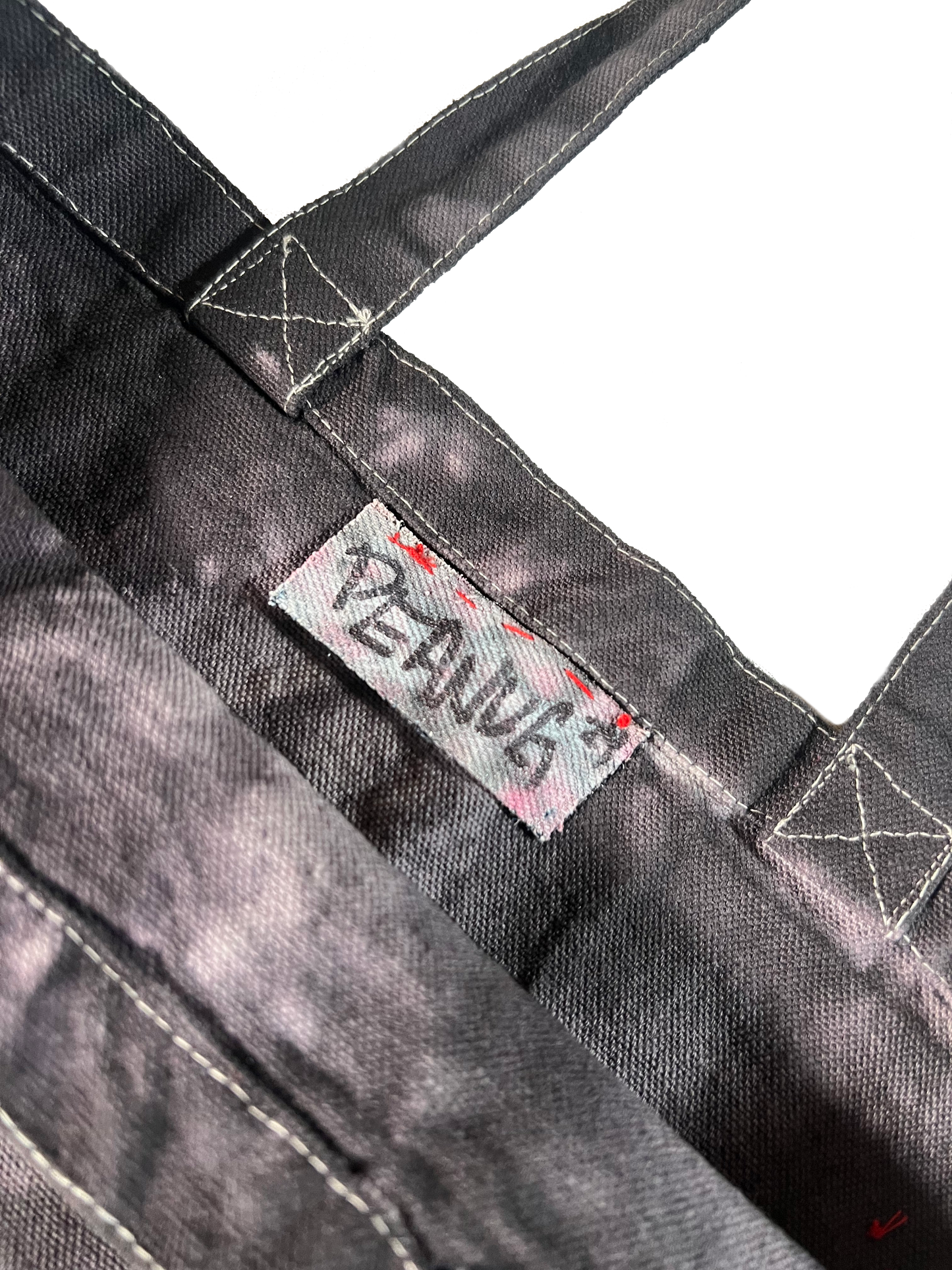 Denim Patched Tote (red)
